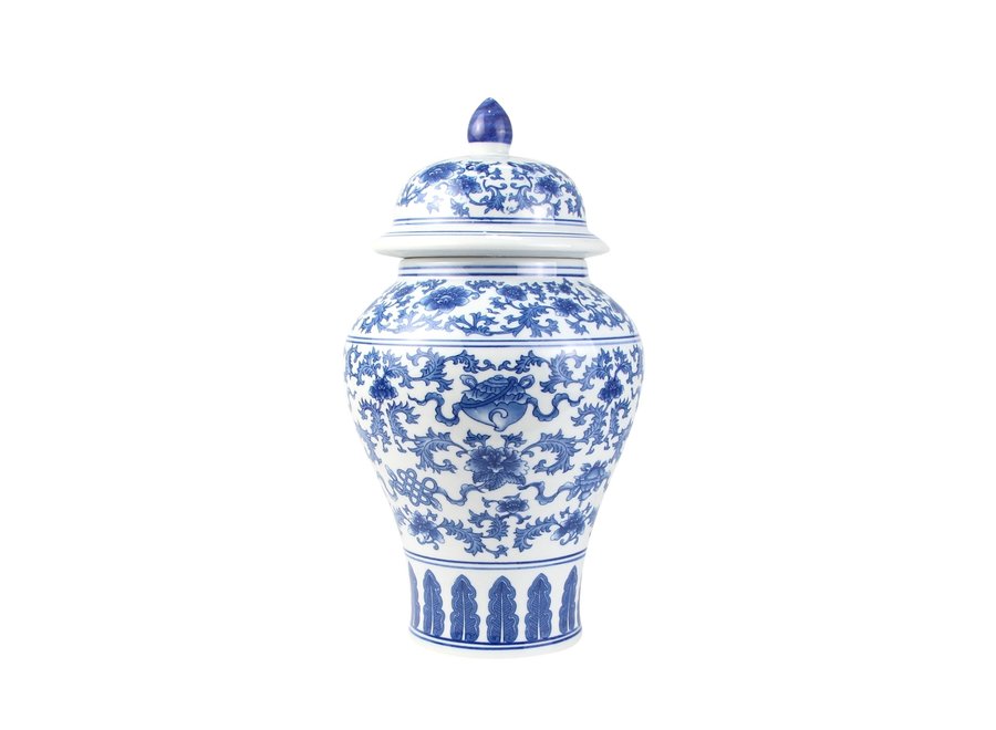 Chinesische Vase mit Deckel Porzellan Lotus Blau Weiß D22xH37cm