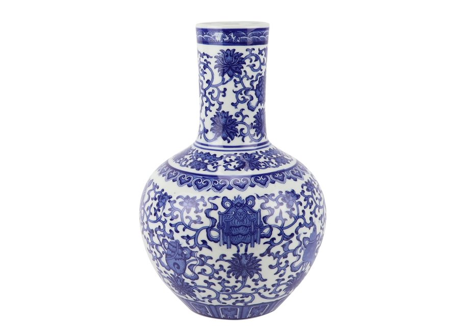 Vaso Cinese Porcellana Loto Blu Bianco D22xH34cm