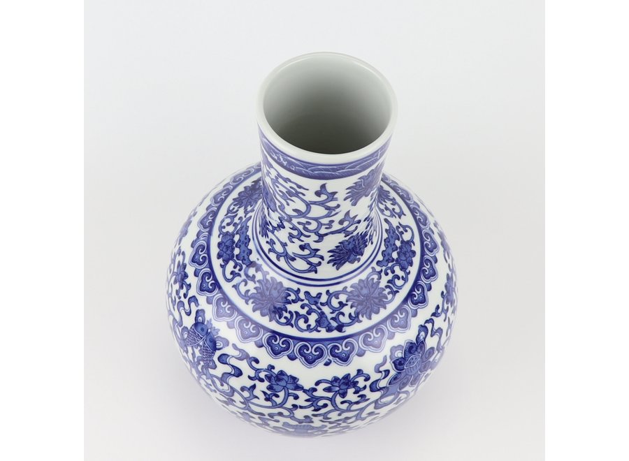 Vase Chinois Porcelaine Bleu Blanc Lotus D22xH34cm