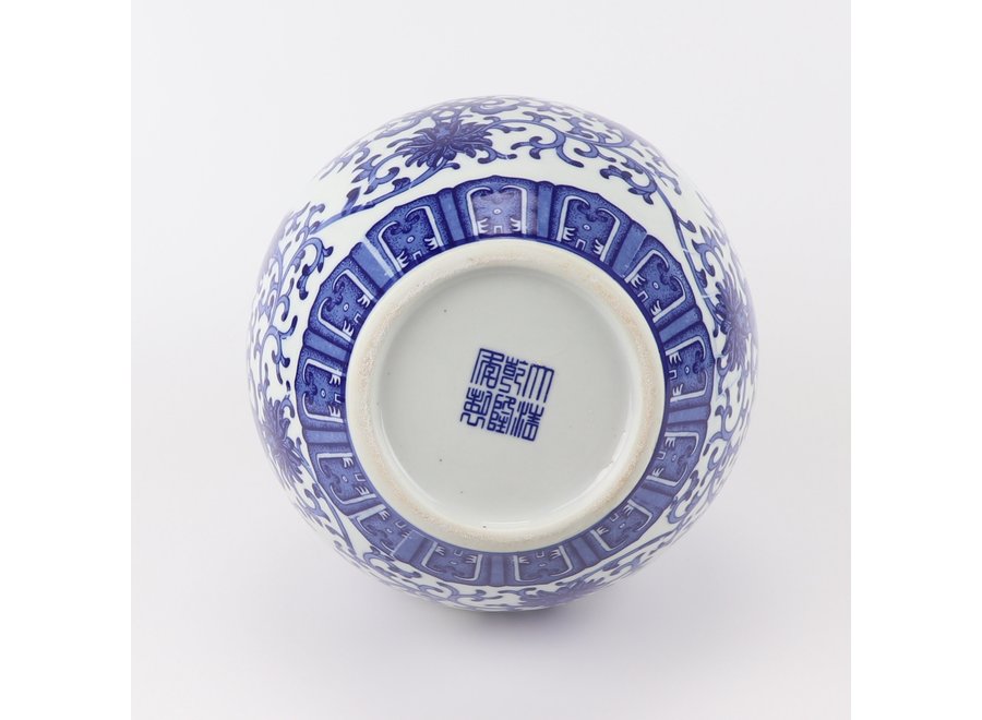 Vase Chinois Porcelaine Bleu Blanc Lotus D22xH34cm