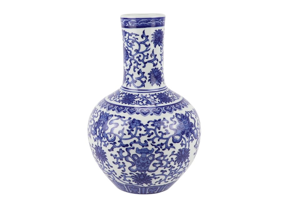 Vase Chinois Porcelaine Bleu Blanc Lotus D22xH34cm