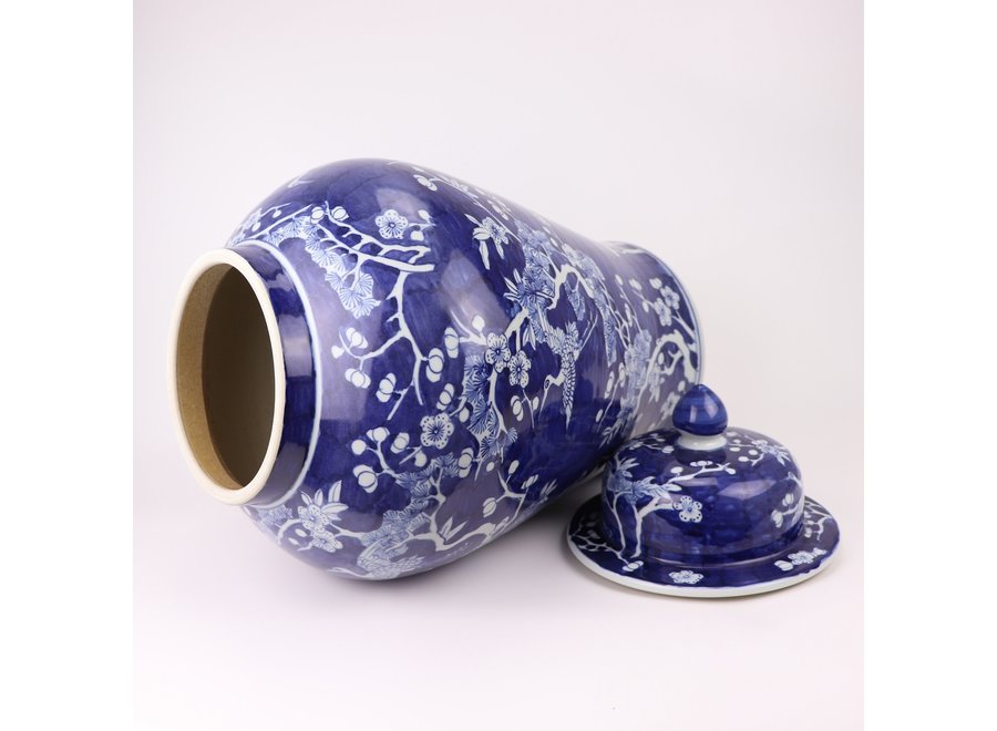 Pot de Gingembre Chinois Fleurs de Porcelaine Bleu Peint à la Main D34xH60cm