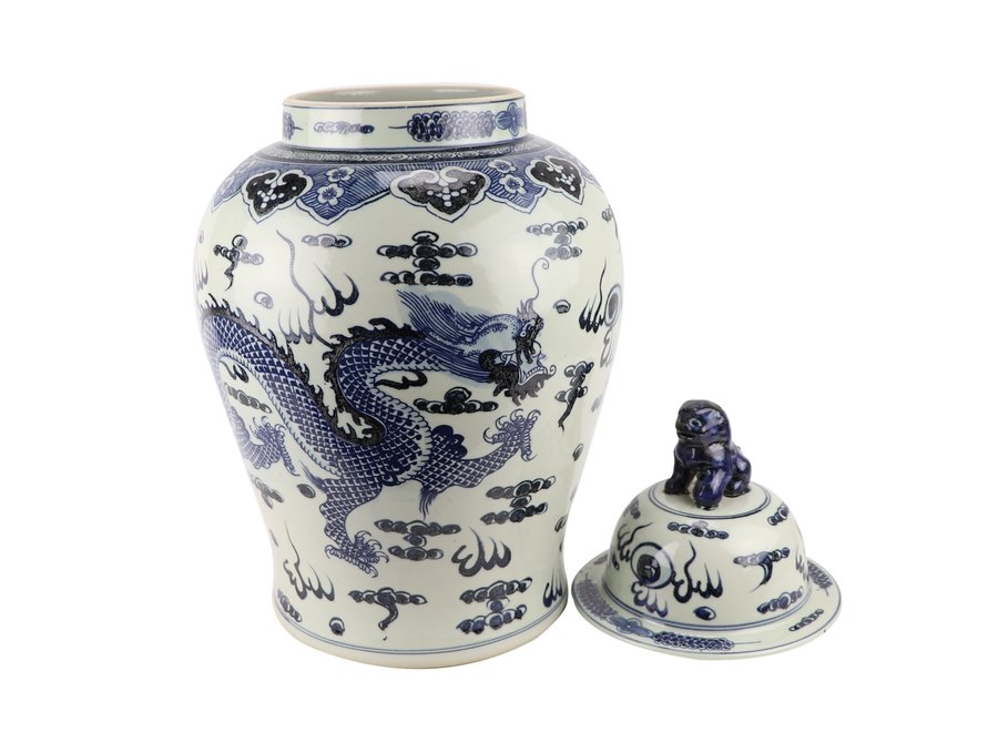 Fine Asianliving Pot à Gingembre Chinois Porcelaine Dragon Bleu Peint À La Main D34xH65cm