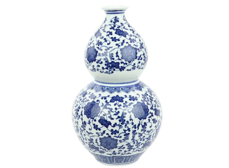 Jarrón de Porcelana Chino Loto Azul y Blanco D.19 x Alt.33 cm