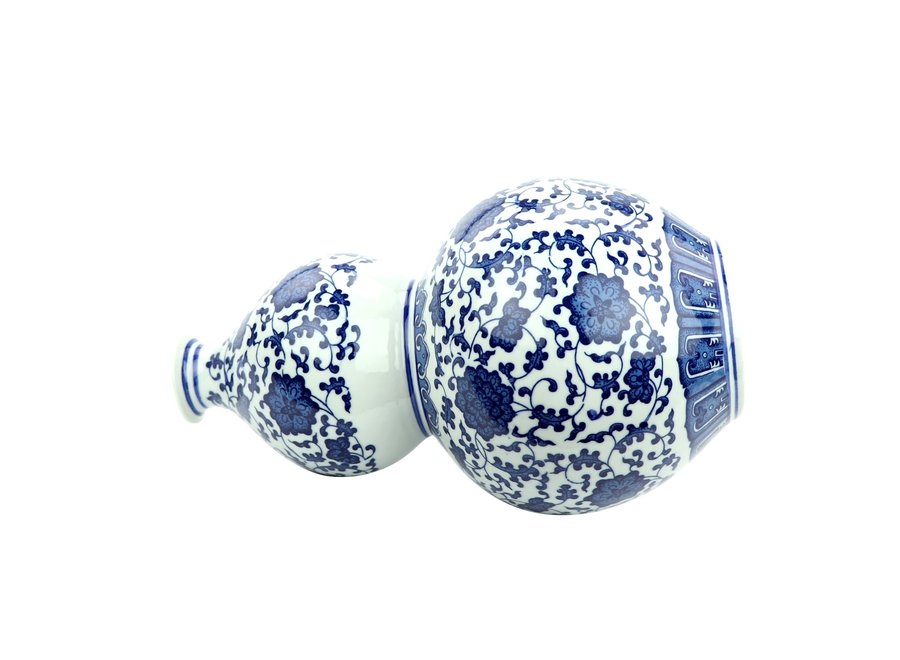 Jarrón de Porcelana Chino Loto Azul y Blanco D.19 x Alt.33 cm