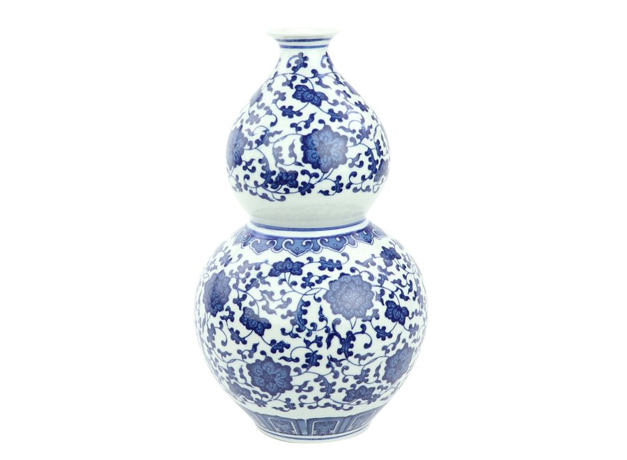 Jarrón de Porcelana Chino Loto Azul y Blanco D.19 x Alt.33 cm