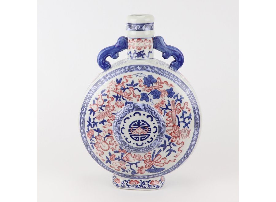 Vase Chinois Bleu Blanc Rouge Porcelaine D22xH35cm