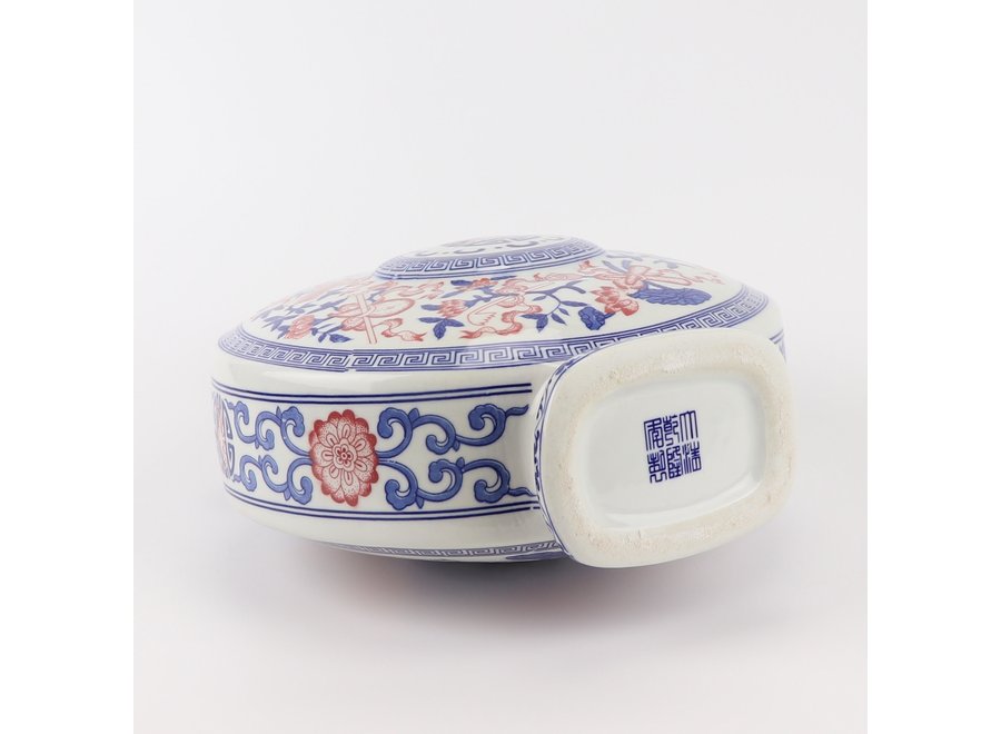 Fine Asianliving Vase Chinois Bleu Blanc Rouge Porcelaine D22xH35cm
