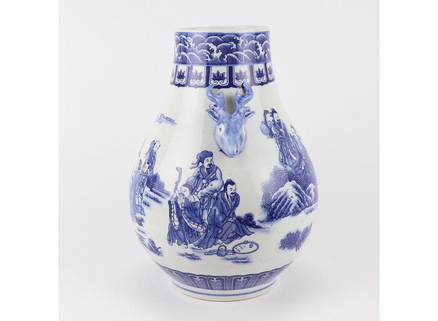 Jarrón Chino de Porcelana  Azul Blanca D21xAlto29cm