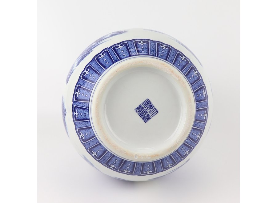 Jarrón Chino de Porcelana  Azul Blanca D21xAlto29cm