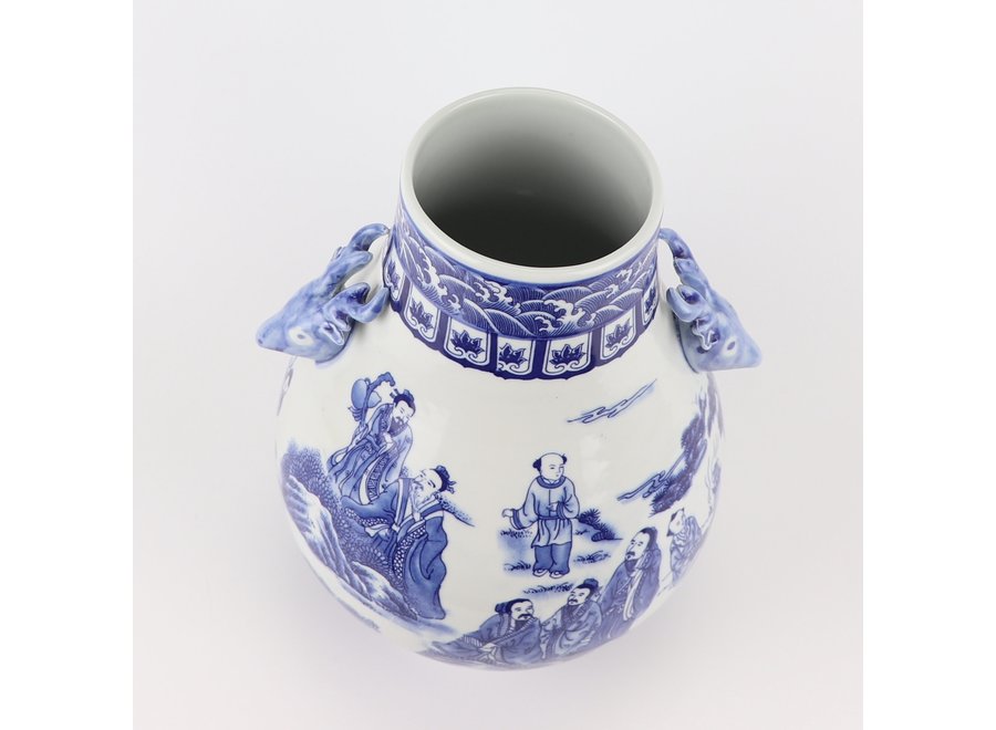 Jarrón Chino de Porcelana  Azul Blanca D21xAlto29cm