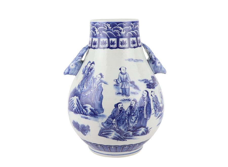 Jarrón Chino de Porcelana  Azul Blanca D21xAlto29cm