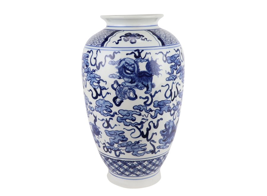 Fine Asianliving Vase Chinois Bleu Blanc Porcelaine D23xH37cm