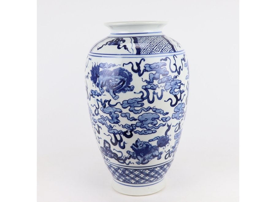 Vaso Cinese Porcellana Blu Bianca D23xH37cm