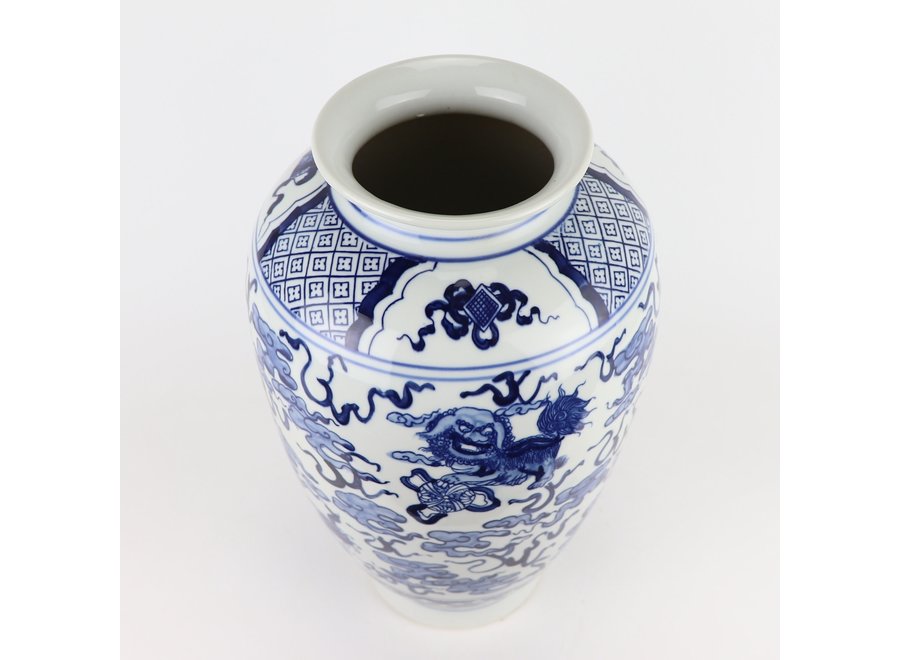 Fine Asianliving Vase Chinois Bleu Blanc Porcelaine D23xH37cm