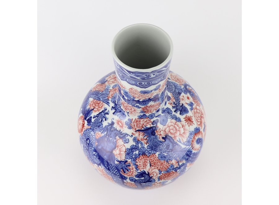 Vaso Cinese Porcellana Drago Blu Bianco Rosso D20xH40cm