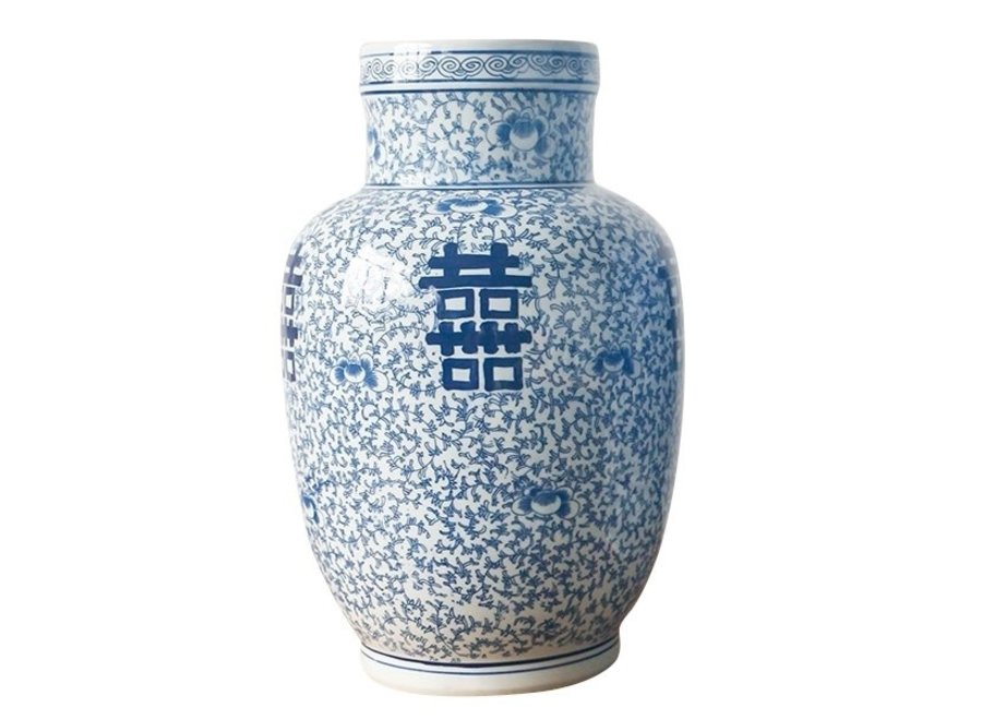 Vase Chinois Bleu Blanc Double Bonheur Porcelaine D28xH42cm