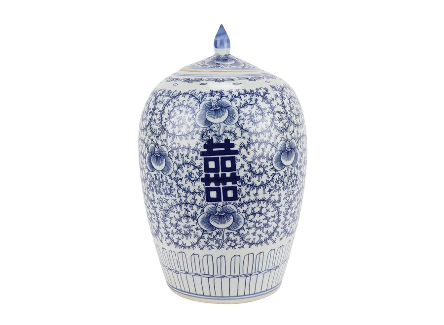 Chinese Ginger Jar Blue White Double Happiness Porcelain D22xH35cm