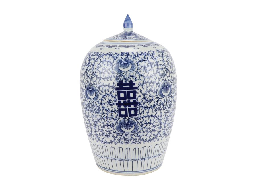 Fine Asianliving Ginger Jar Cinese Blu Bianco Double Happiness Porcellana D22xH35cm