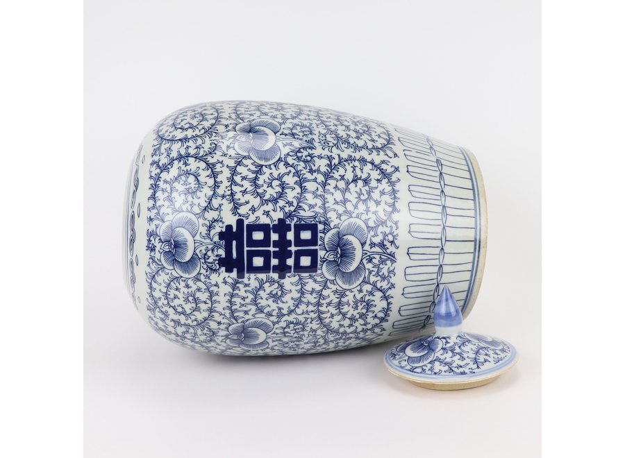 Ginger Jar Cinese Blu Bianco Double Happiness Porcellana D22xH35cm
