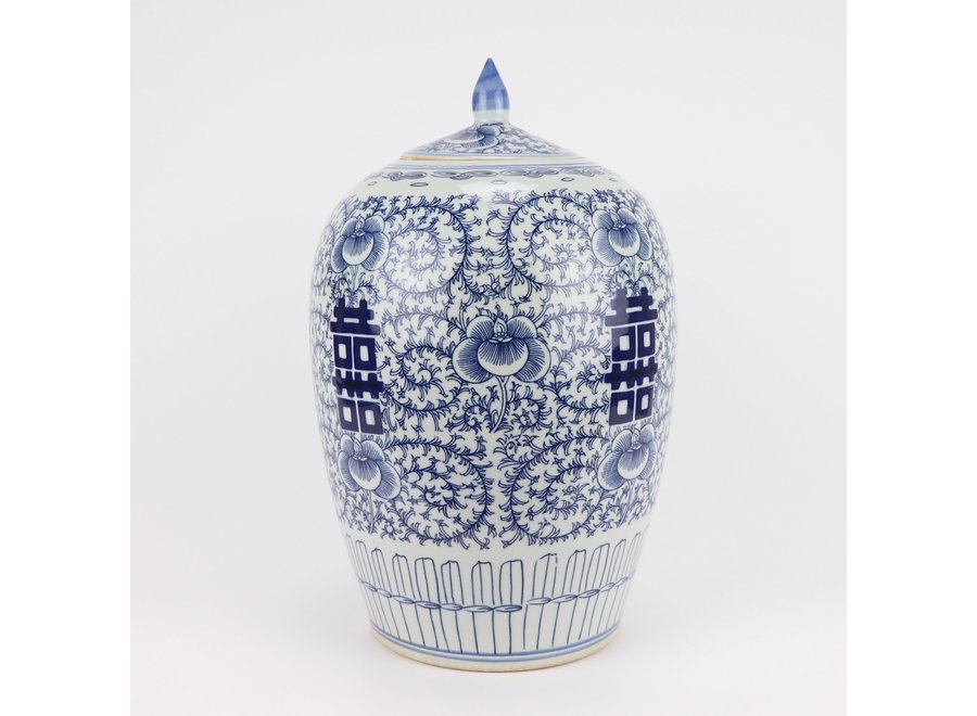 Ginger Jar Cinese Blu Bianco Double Happiness Porcellana D22xH35cm