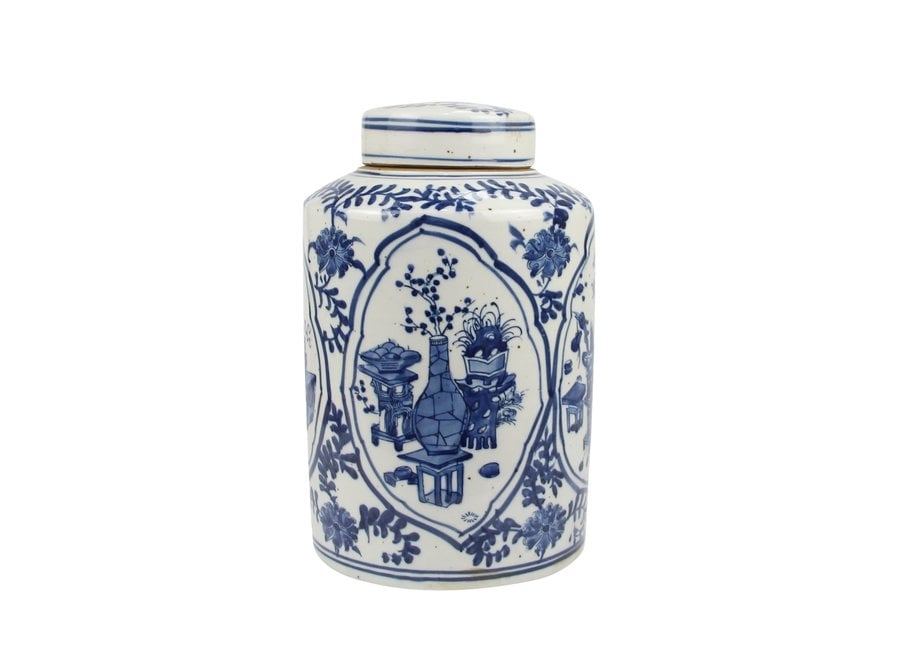 Tarro de Jengibre Chino Templo Porcelana Cerámica Azul Blanca D19xAlto29cm