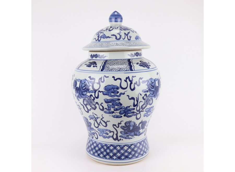 Ginger Jar Cinese Porcellana Blu Bianco Dipinto a Mano Qilin D29xH46cm