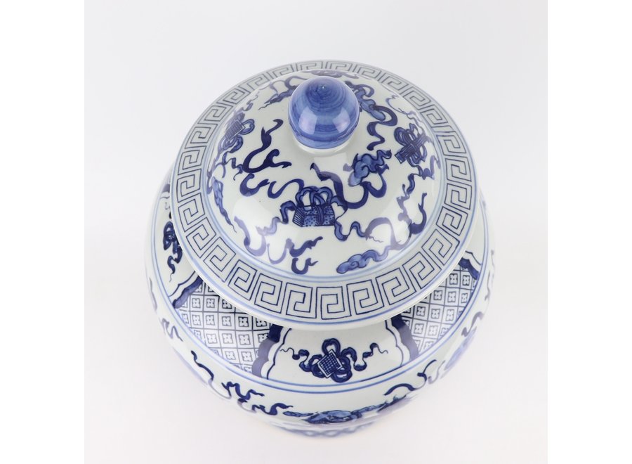 Chinese Ginger Jar Blue White Porcelain Handpainted Qilun D33xH53cm