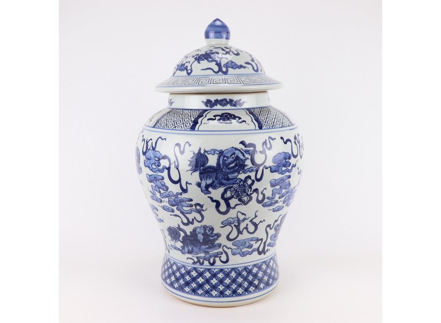Chinese Ginger Jar Blue White Porcelain Handpainted Qilun D33xH53cm