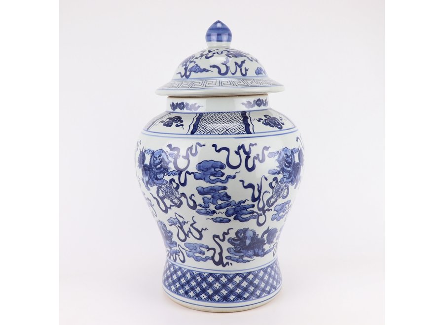 Chinese Ginger Jar Blue White Porcelain Handpainted Qilun D33xH53cm