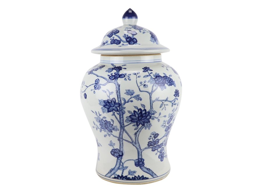 Tarro de Jengibre Chino Templo Porcelana Flores Azul Blanca D29xAlto48cm