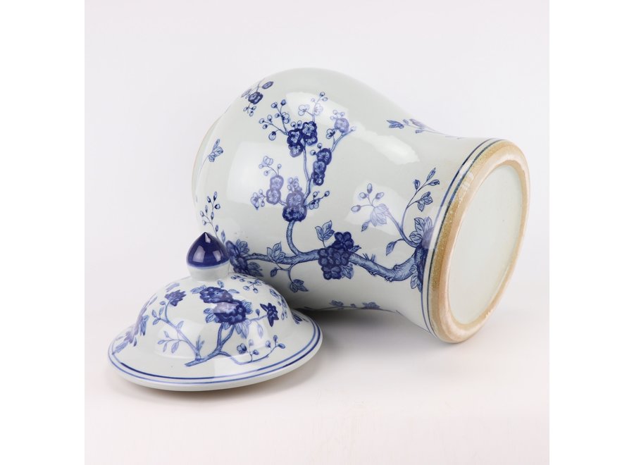 Chinesische Vase mit Deckel Blau Weiß Porzellan Blüten D29xH48cm