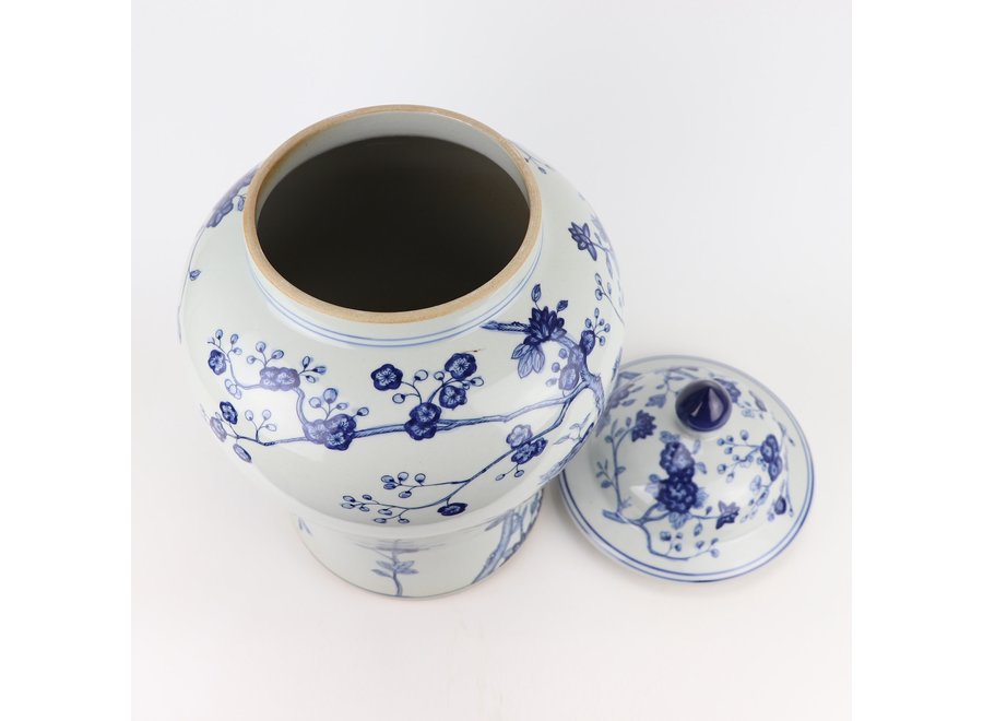 Pot à Gingembre Chinois Fleurs de Porcelaine Bleu Blanc D29xH48cm