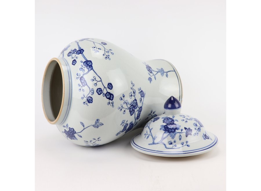 Pot à Gingembre Chinois Fleurs de Porcelaine Bleu Blanc D29xH48cm