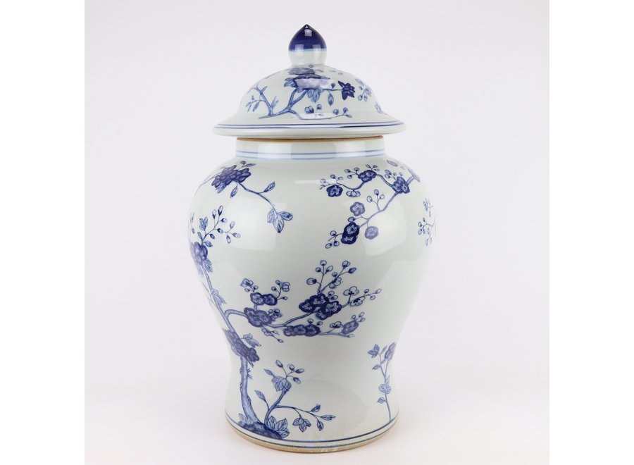 Tarro de Jengibre Chino Templo Porcelana Flores Azul Blanca D29xAlto48cm