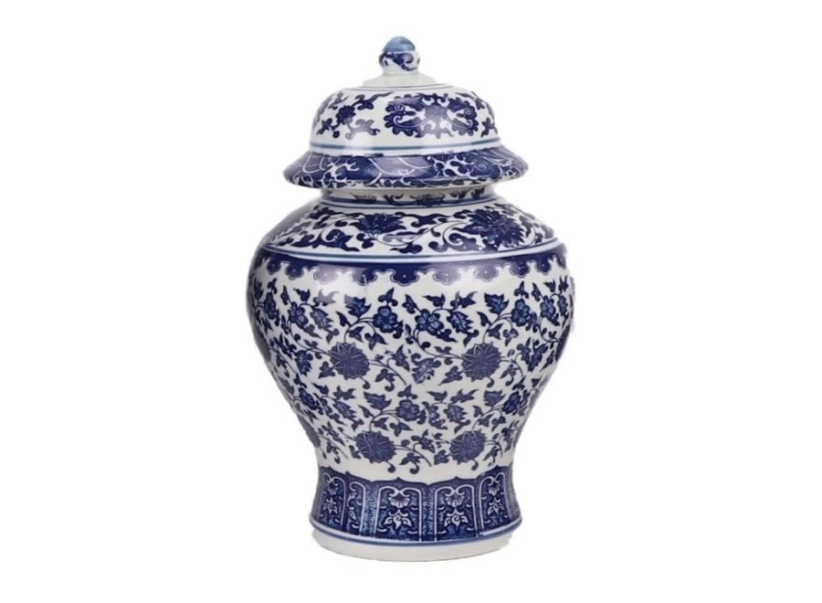 Tarro de Jengibre Chino Templo Porcelana Loto Azul Blanca D17xAlto32cm