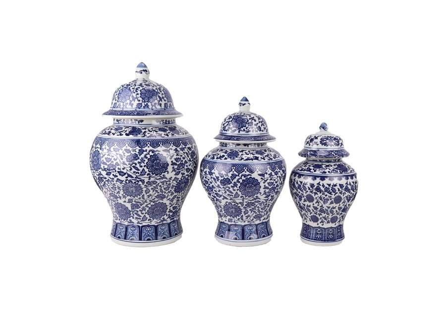 Chinese Ginger Jar Porcelain Lotus Blue White D13xH22cm