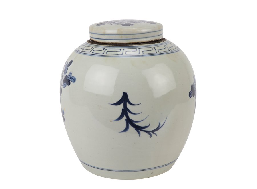 Chinesische Vase mit Deckel Blau Weiß Porzellan Handbemalte Vögel D30xH30cm
