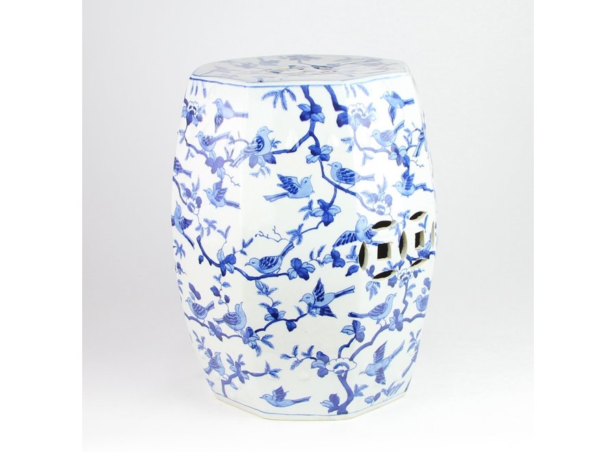 Fine Asianliving Ceramic Garden Stool Handpainted Blue White Birds D33xH45cm