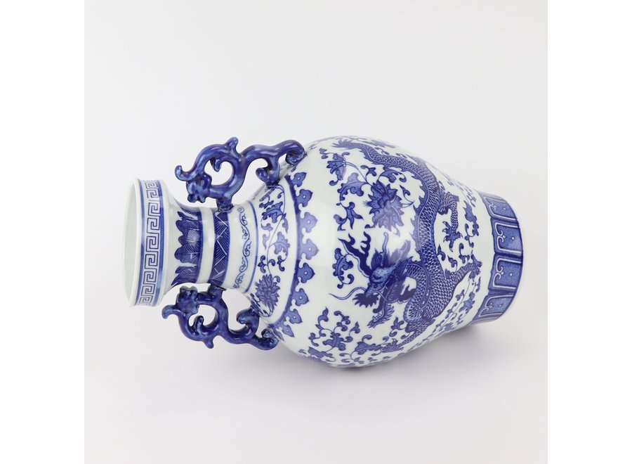 Chinese Vase Blue White Porcelain Dragon D18xH33cm