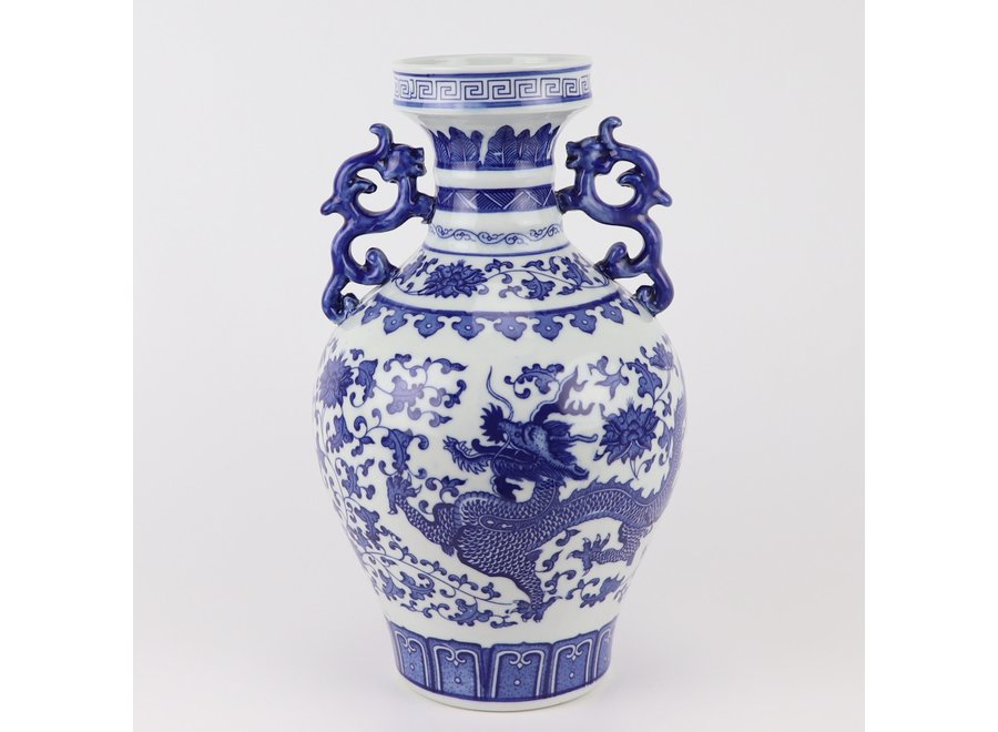 Chinese Vase Blue White Porcelain Dragon D18xH33cm