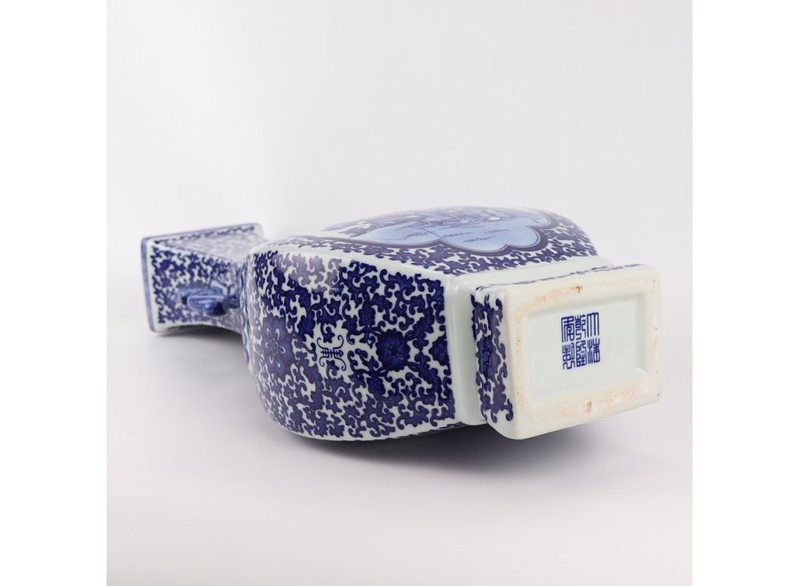 Vaso Cinese Porcellana Blu Bianca Scenario D15xH45cm