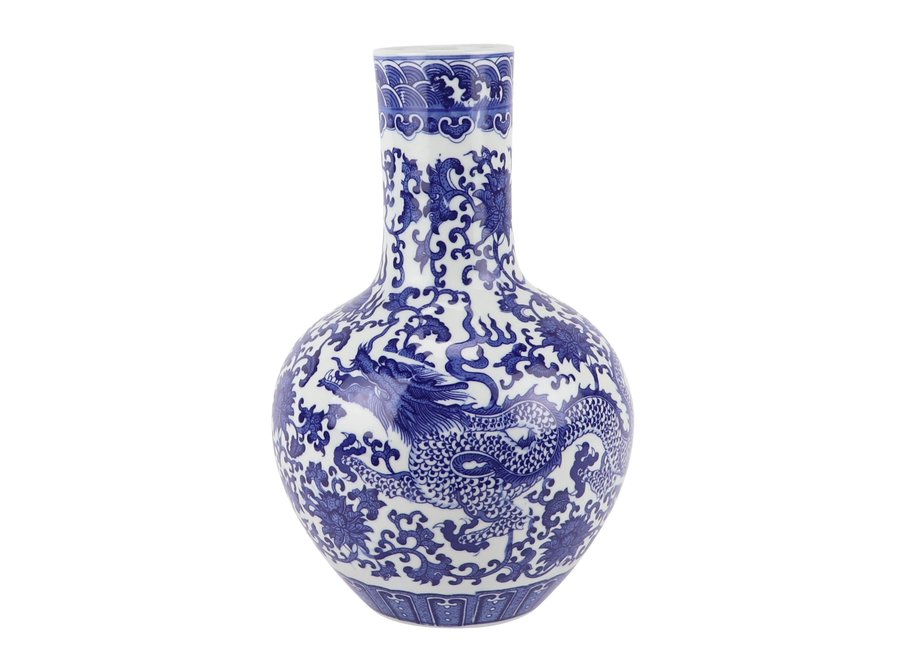 Vaso Cinese Drago Porcellana Blu Bianco D22xH34cm