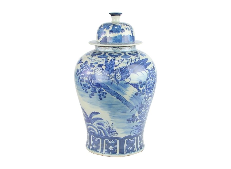 Chinese Ginger Jar Blue White Porcelain Handpainted Birds D30xH50cm