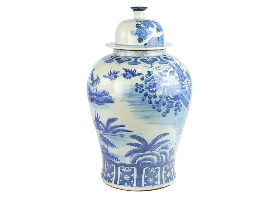 Chinese Ginger Jar Blue White Porcelain Handpainted Birds D30xH50cm
