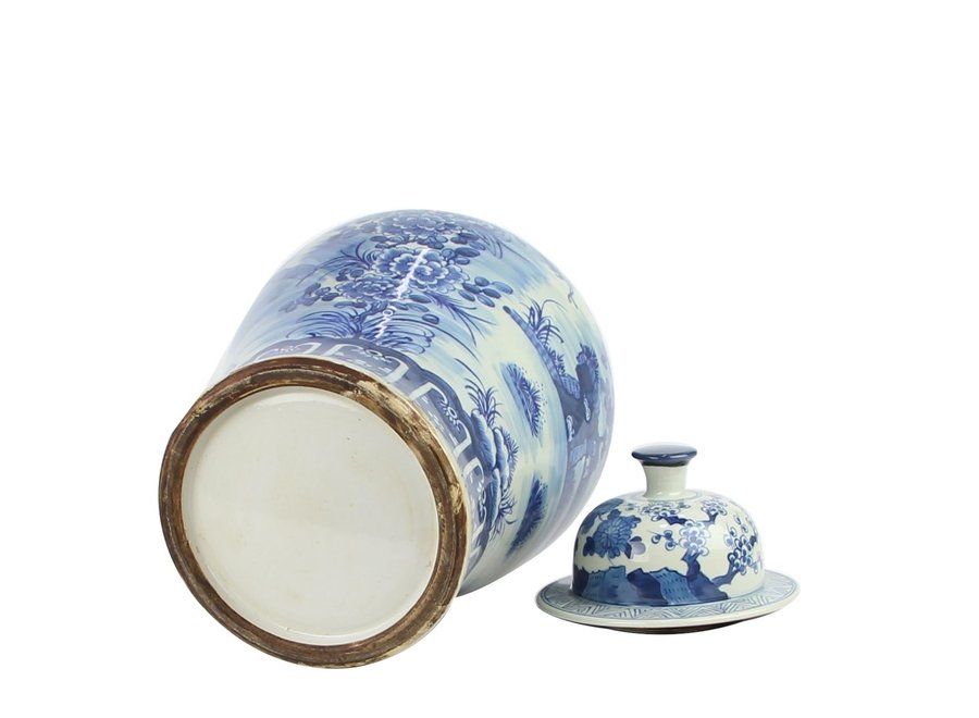 Fine Asianliving Pot à Gingembre Chinois Bleu Blanc Porcelaine Oiseaux Peints à la Main D30xH50cm