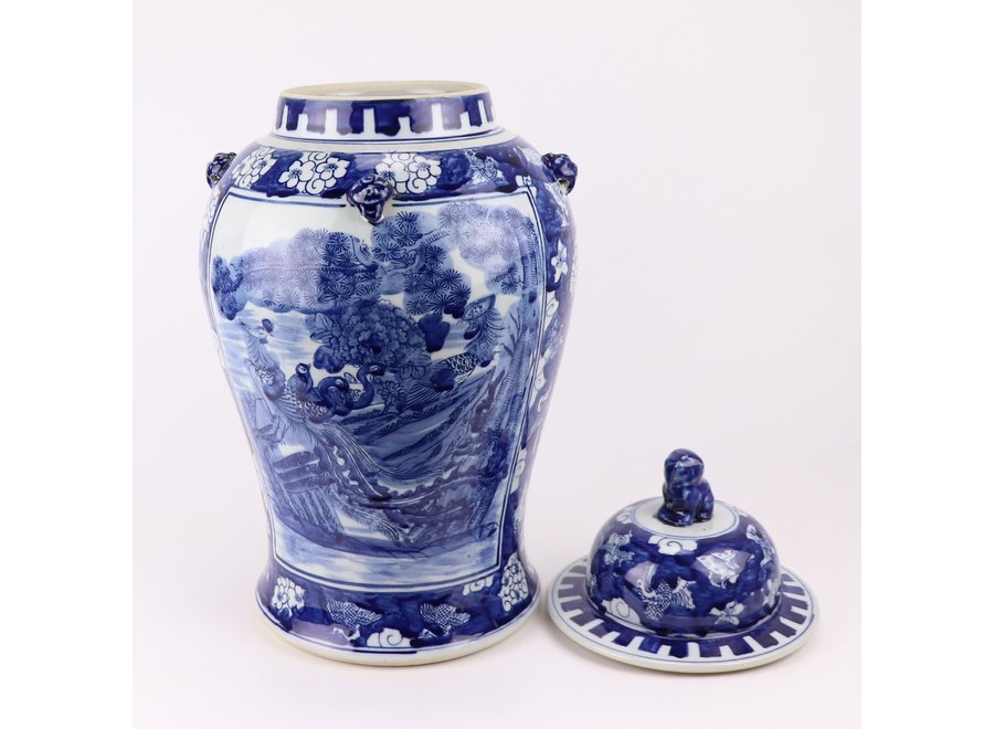 Chinesische Vase mit Deckel Blau Weiß Porzellan handbemalte Vögel D26xH50cm