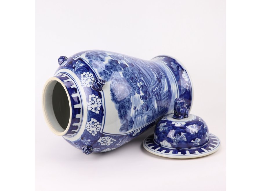 Chinesische Vase mit Deckel Blau Weiß Porzellan handbemalte Vögel D26xH50cm