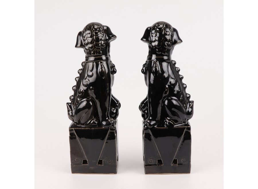 Chinese Foo Dogs Set/2 Porzellan Schwarz Handgefertigt D10xH27cm