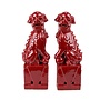 Chinese Foo Dogs Set/2 Porcelain Red Handmade D10xH27cm